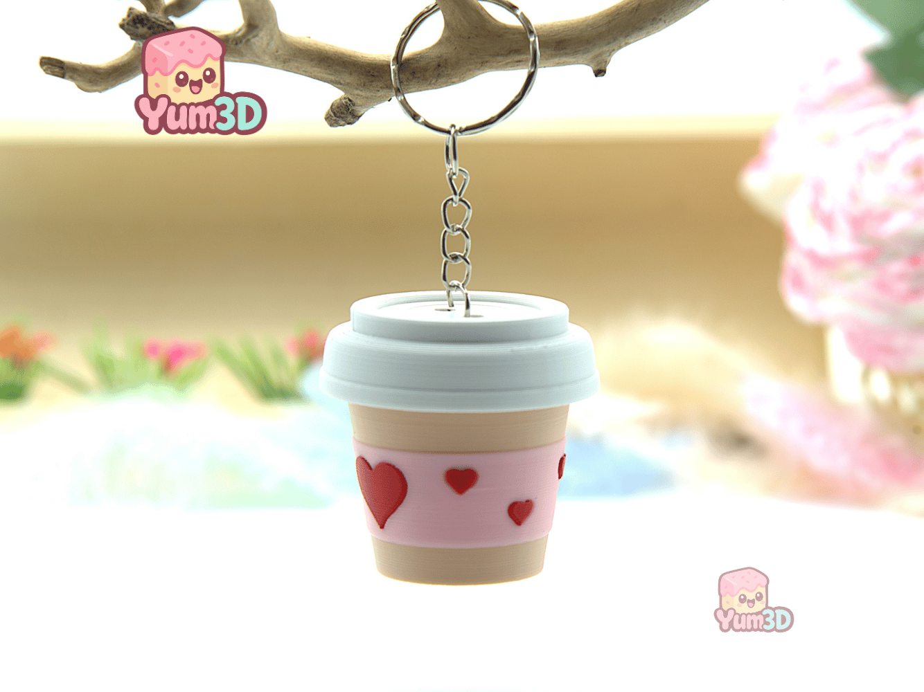 ☕ Yum3D Valentine Coffee Cup Fidget Clicker Keychain - Cute